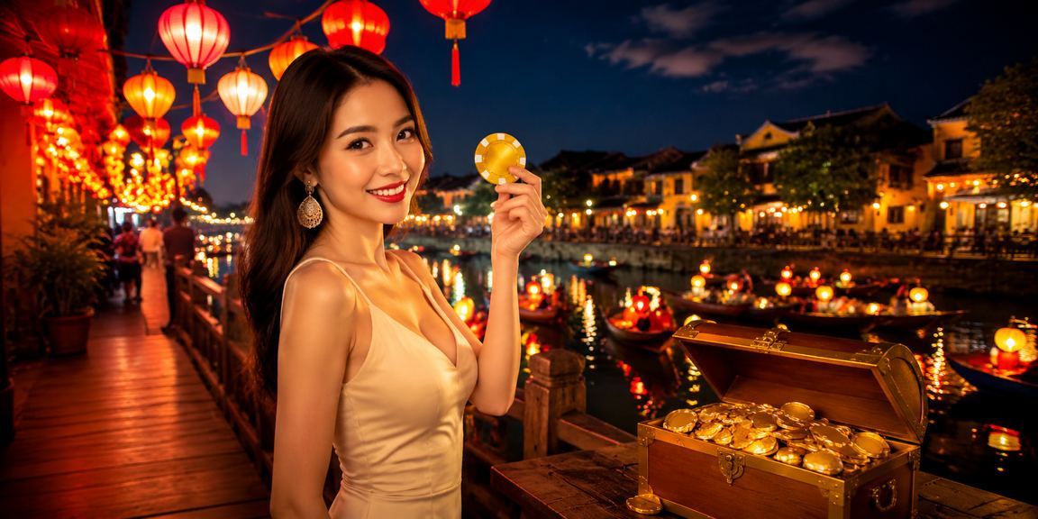 Người dùng xem cược thể thao tại chợ đêm Hội An buổi tối